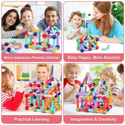 OSDUE 136 Pieces Magnetic Building Sticks Set, Magnetic Building Blocks, Magnet Toy Magnets Kids, Montessori Toy, Christmas Birthday Gift for 3 4 5 6 7 8 Years Old Boys Girls (Color)