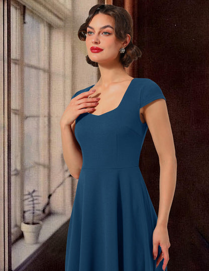 Berylove Evening Dresses Elegant Long Rockabilly Dresses Women Vintage Dress with Cutout 8009 Dusty Blue S