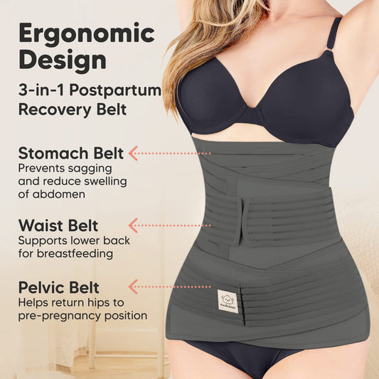 KeaBabies Revive 3 in 1 Postpartum Belt for Women - Belly Belt After Birth C-Section, Postpartum Recovery Belt, Belly Wrap After Birth, Pregnancy Belly Band (Mystic Gray, M/L)