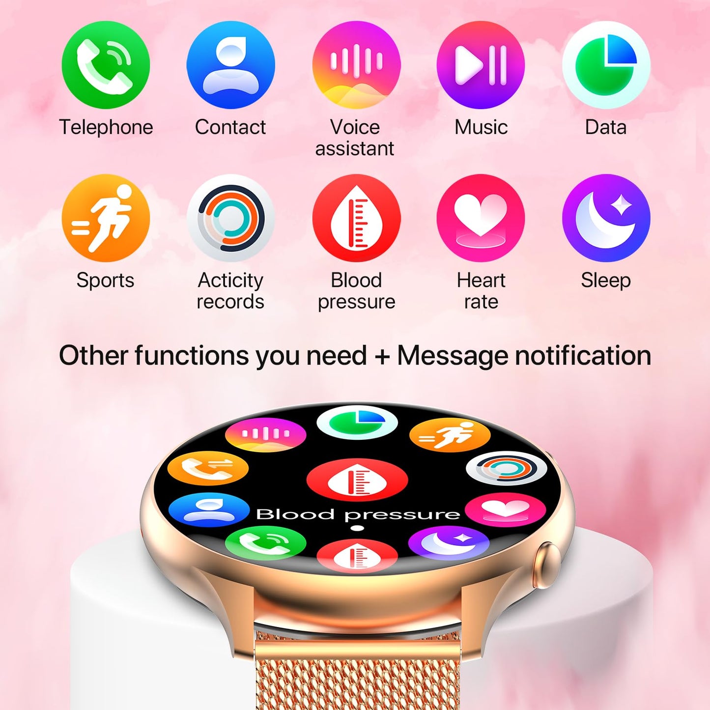 Nendefin Smartwatch Women, 1.39 inch round watch with phone function and Whatsapp voice assistant. Fitness tracker with activity tracker, 100+ sport modes. Women's fitness watch for Android iOS.