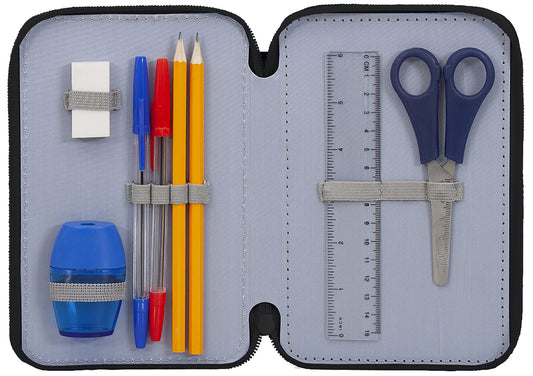 Clondo 3-compartment pencil case for Avengers Hulk fans - 44 pieces, fully filled - with scissors, ruler, colored pencils - Green - perfect for school & as a gift.