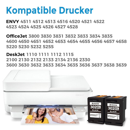 ANKINK 302XL printer cartridges as replacement for HP 302 XL ink cartridge black 2-pack for 1110 2130 3630 3632 3634 3636 3639 4520 4522 4523 4524 4525 4526 4528 3830 3831 3833 printers