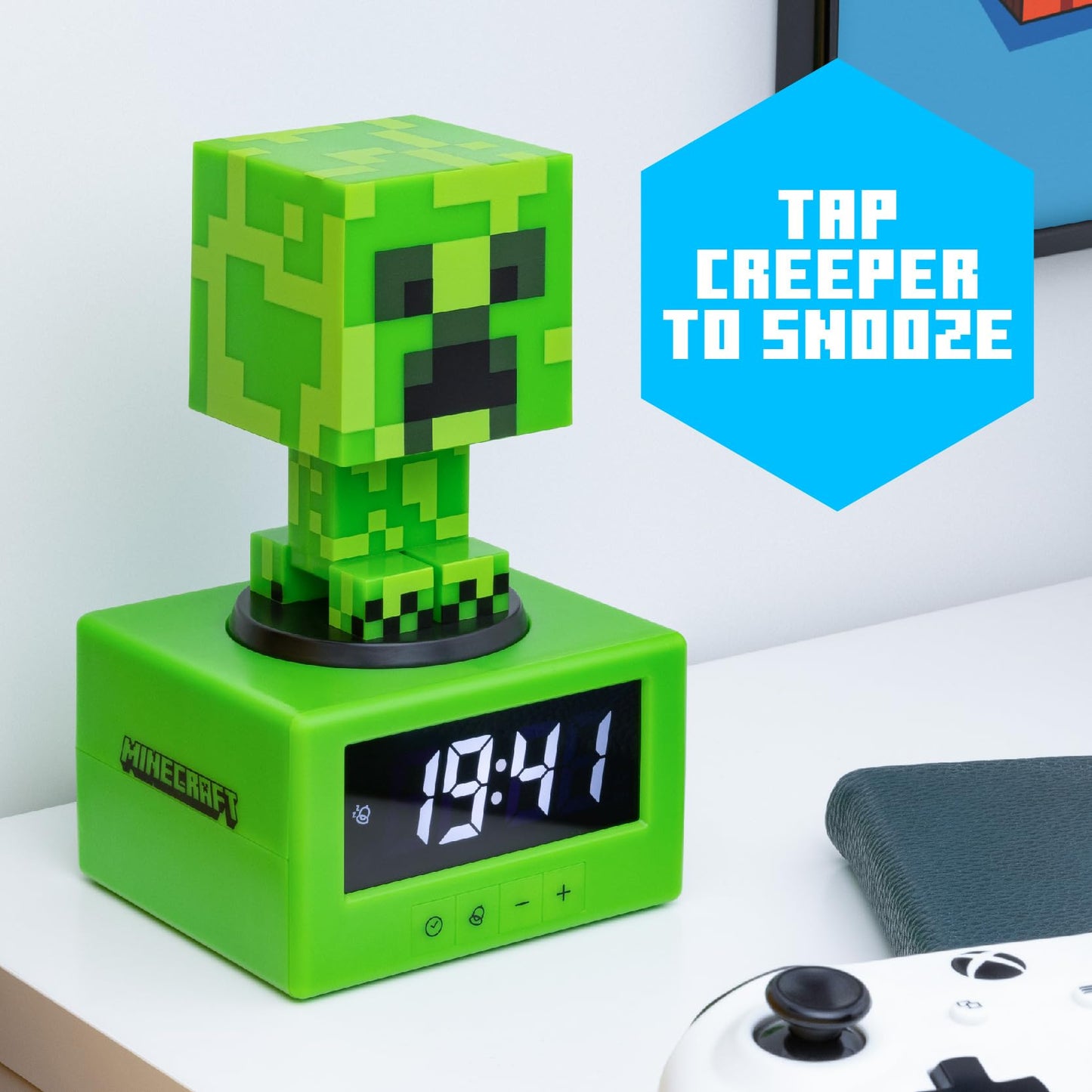 Minecraft Creeper Alarm Clock - Officially Licensed Icon Music & Night Light for Kids and Teens, Gaming Room Accessory, Gamer Enthusiasts Novelty Gift