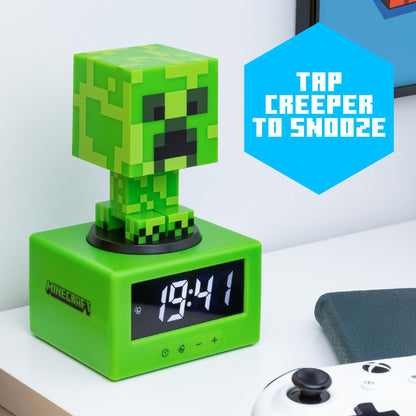 Minecraft Creeper Alarm Clock - Officially Licensed Icon Music & Night Light for Kids and Teens, Gaming Room Accessory, Gamer Enthusiasts Novelty Gift