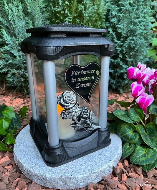 New new grave lantern! Handmade - heart with inscription Forever in our hearts, grave candle grave decoration grave jewelry garden lamp incl. Grave candle...