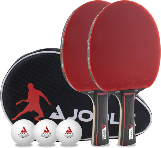 JOOLA Table Tennis Set Duo PRO 2 Table Tennis Rackets & Table Tennis Balls Tournament Selected 40+mm Diameter, 3-Star Premium Table Tennis Balls Indoor and Outdoor Compatible, White, 24 Pieces