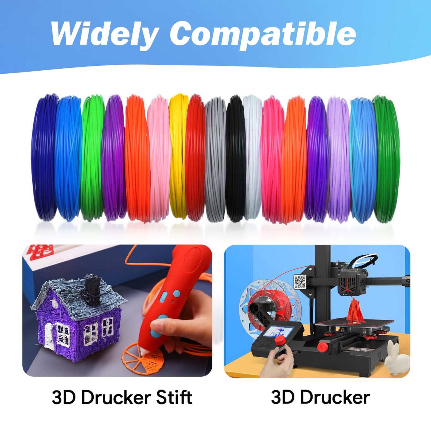 AFXXE 3D Pen filament PLA, 20 colors, 10m each - 3D Pen Filament 1.75mm with templates set for kids & adults, 3D Pen accessory filament with stencils for ODRVM, Tecboss, Lovebay, 3D printer Pen.