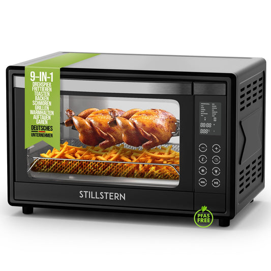 Stillstern Mini Oven with convection (35L) DE Version, Pizza Ø28cm, NEW: CYCLONE PRO+ (non-stick coating), 13 programs, defrosting & keeping warm, 8h timer, recipe book, Mini Oven Pizza Oven Grill