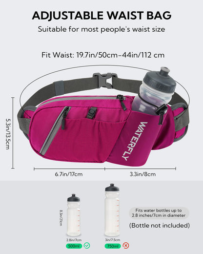 WATERFLY Waist Bag for Men and Women with Bottle Holder: Sporty Small Waist Pack Stylish Jogging Fanny Pack Walking Bumbag Dog Training Bum Belt MTB Hipbag Sport Hip Bag Travel Belly Bag