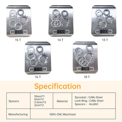 ALAUDARK Single Speed Cassette Sprocket Conversion Kit for Fixie BMX, Dirt Jump, and MTB bikes. Compatible with Shimano 11S, 10S, 9S, 8S, 7S.