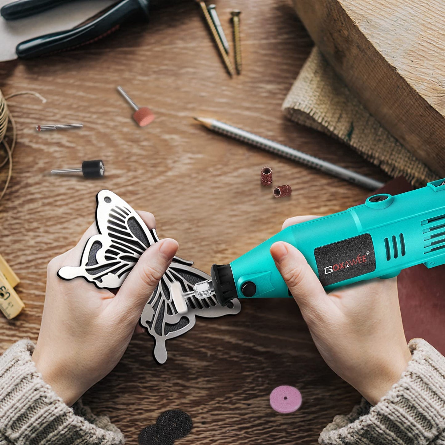 GOXAWEE 130W Rotary Tool, 6 Variable Speed 8000-30000 RPM, Multitool Set with 288 Accessories for Cutting, Grinding, Engraving, Polishing, Cleaning, Carving.