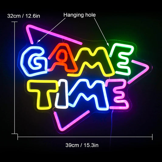 Game Time Neon Sign, Game Room Neon Light for Wall Decor, Gaming LED Sign powered by USB for Game Room, Gaming Area, Game Time, Home Decor