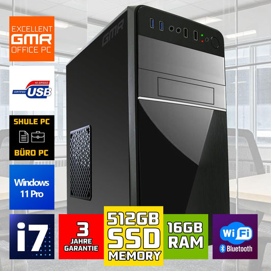 Intel i7 - Business Office Multimedia Computer with 3 years warranty! | 16GB RAM | 512GB SSD | USB3.0 | Windows 11 Prof. 64-Bit | WiFi 600 and Bluetooth 5