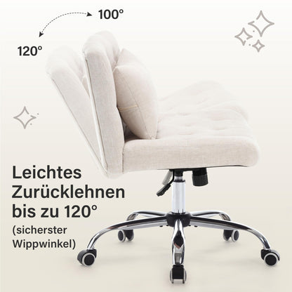 WOLMICS Cross-Legged Chair, Desk Chair with Lumbar Pillow, Criss Cross Chair for Girls, Armless Office Chair made of Linen, Makeup Chair 160KG Capacity, Swivel Chair for Bedroom
