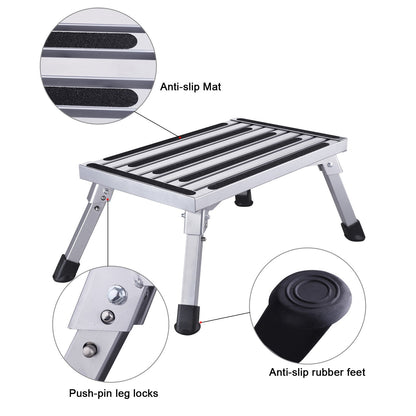 HDM 47x30x23cm Aluminum Folding Step Stool Stepladder 1 Step Work Platform Max Load 150 kg for Kitchen, Bathroom, Camping and more, Foldable Stool with Anti-slip Mat