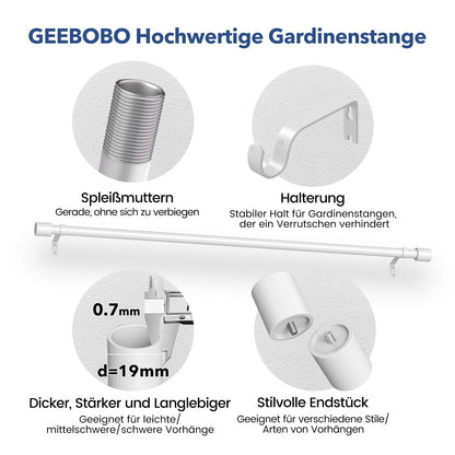 White curtain rod 76-152 cm adjustable curtain rod 19 mm diameter for bedroom, living room, or kitchen by GEEBOBO.