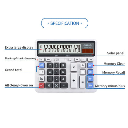 Desktop calculator accounting Extra large LCD display Big button pocket calculator 12-digit electronic solar desktop calculator (OS-2135)