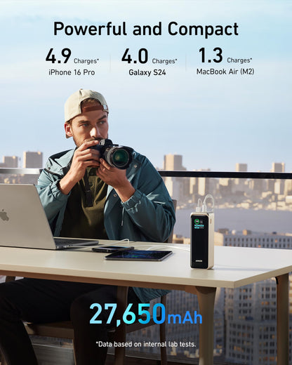 Anchor Prime Powerbank, 27.650mAh (250W) 3-Port Powerbank, With App, Compatible with MacBook Pro/Air, iPhone 15/14 Series, Galaxy, Dell, AirPods, and more (charging dock sold separately) (Gold)