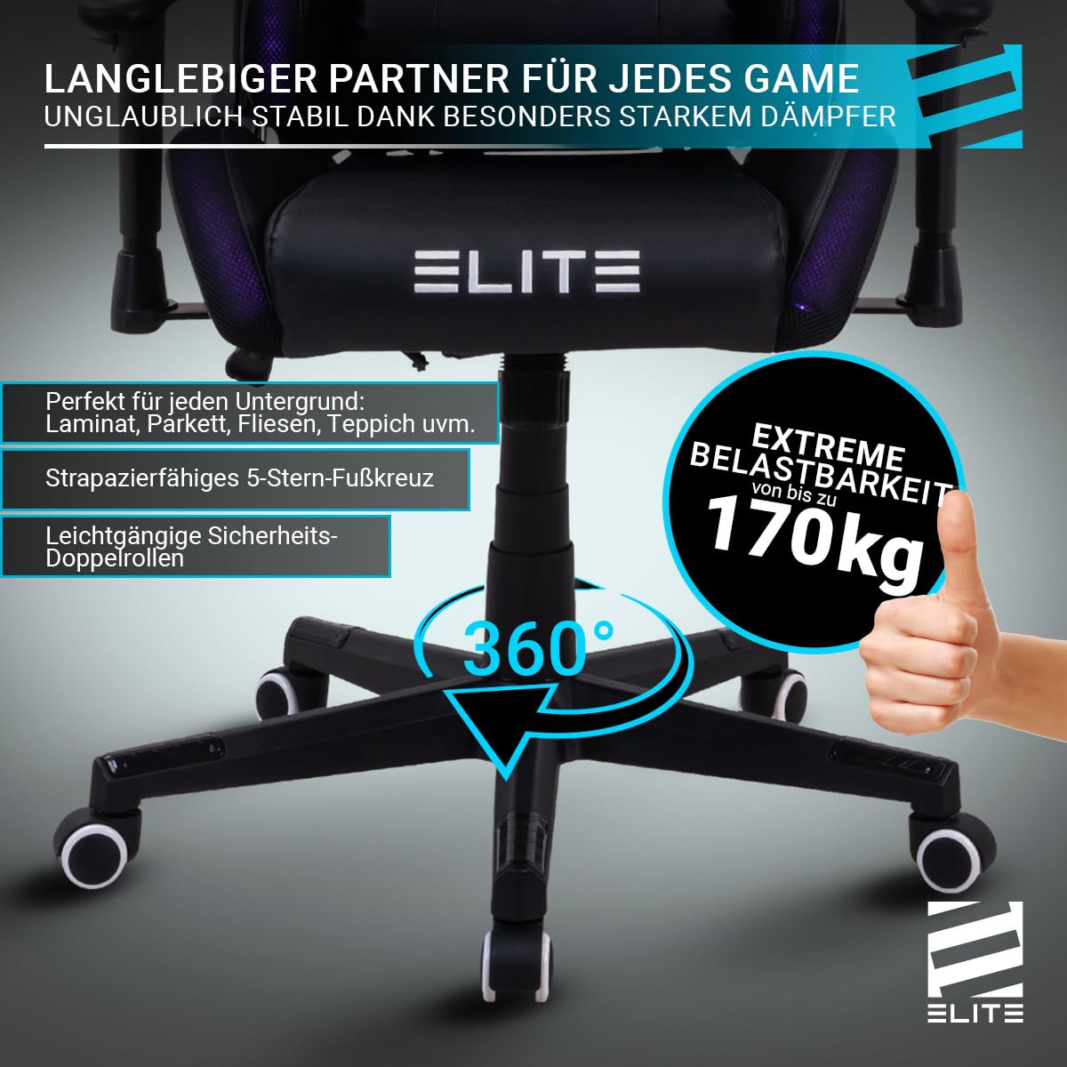 ELITE Gaming Chair MG200 Destiny | Ergonomic Office Chair - Desk Chair - Executive Chair - Armchair - Racing Gaming Chair - Gaming Chair - Swivel Chair - Chair - Faux Leather Sport Seat (Black/Blue)