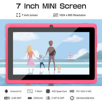 TopLuck 7-inch Android tablet with dual cameras, Wi-Fi, Bluetooth, GPS, in black.