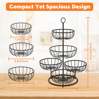 PouHenier.jh 5 floors Black Fruit Basket, Large Multi-layer Kitchen Vegetable Basket, High Metal Fruit Vegetable Stand Storage Fruit Rack, Modern Sturdy Square Fruit Container, Easy Setup
