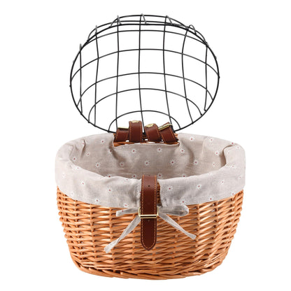 Nagoyuki cat dog bicycle front handlebar basket pet seat hand-woven wicker road bike basket pet cat dog carrier.