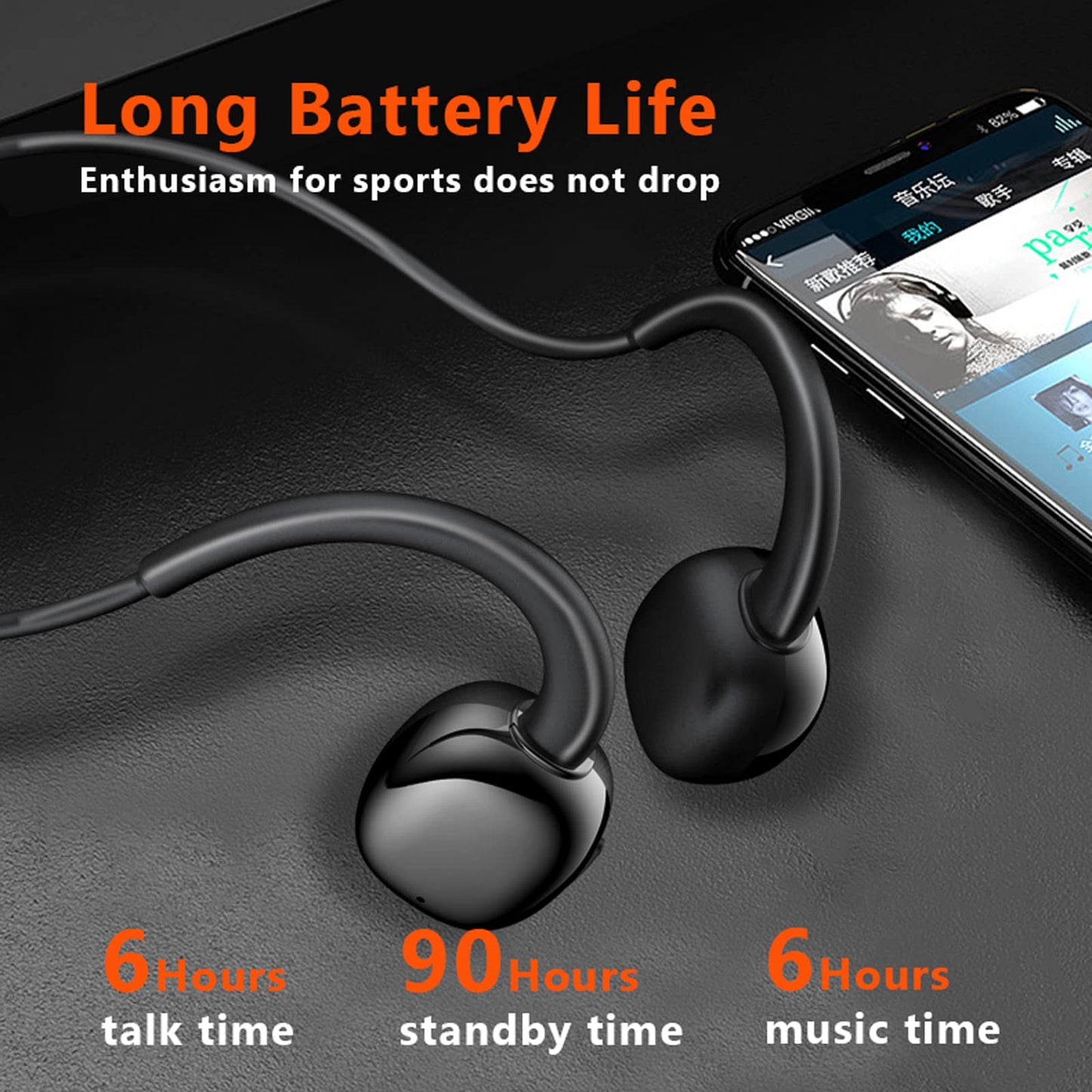 Open ear bone conduction Bluetooth sport headphones for jogging and running. Wireless earclip Bluetooth headset for a comfortable fit.