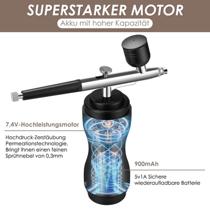 Airbrush kit with compressor, 48 PSI rechargeable, cordless airbrush set with 0.2/0.3/0.5mm nozzles for nail art, makeup, cake decorating, modeling, black.