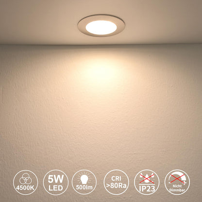 HiBay 6-pack LED recessed lights 230V Flat 5W LED Spot 60mm-68mm Round Nickel Neutral White Ceiling spots for living room kitchen office.