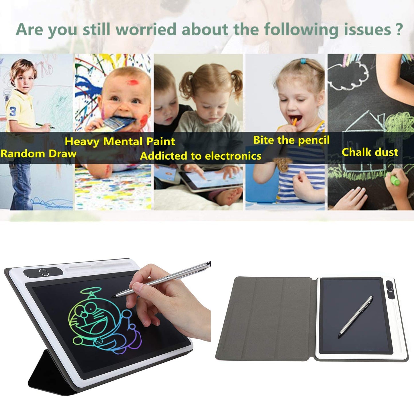 LCD writing tablet, electronic notepad writing tool, 10-inch digital drawing board with faux leather case.
