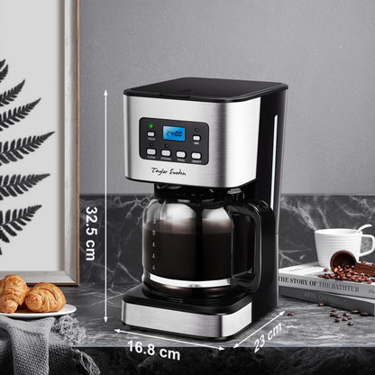 Taylor Swoden Darcy - 950W Coffee Maker with Timer, 1.5L Drip Coffee Maker 12 Cups, Auto Shut Off, Drip Stop, Reusable Filter and Heating Plate, BPA Free, Black, 2 Pieces