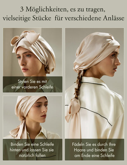 LilySilk 100% Pure Mulberry Silk Sleep Cap for Women Natural Silk Cap for Sleeping and Hair Care Night Hair Wrap with long elastic band to keep, Yellow Stone