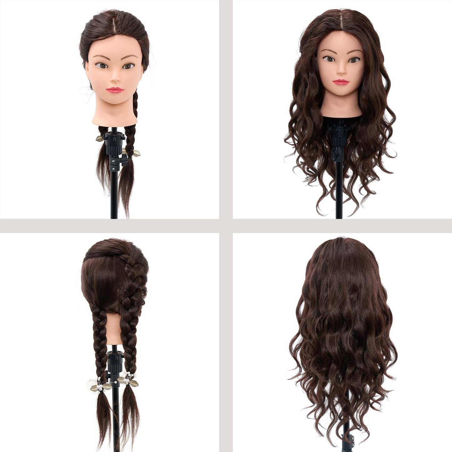 Neverland Practice Head Mannequin Head 22 inches 50% Real Hair Cosmetology Mannequin Head Practice for Hairdressers Cutting & Styling with Clamp + DIY Braid Set