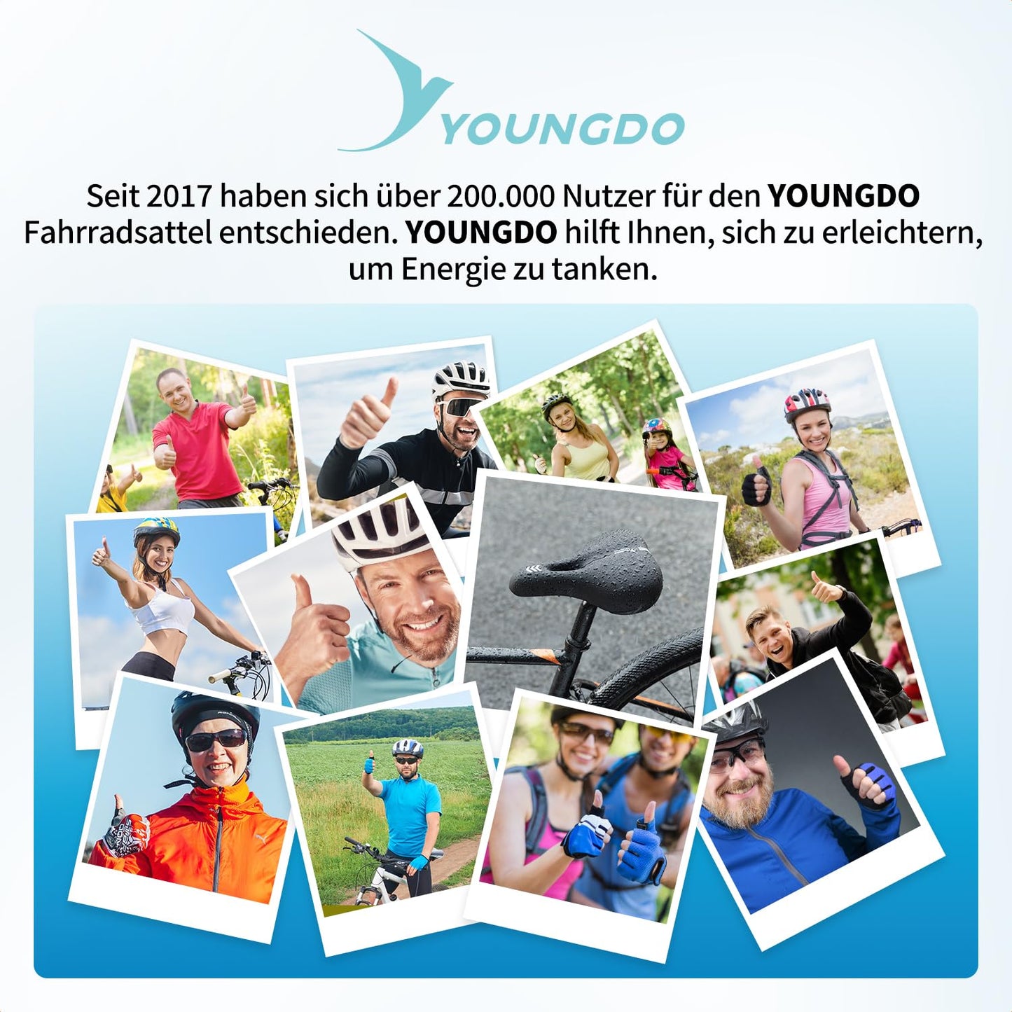 YOUNGDO bike saddle, comfortable & ergonomic design, new model with improved waterproofing, memory foam, breathable and shock-absorbing, for men & women