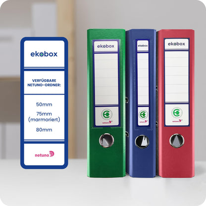 Netuno 20x File Folders DIN A4 White Ekobox 2-Ring Mechanism 8cm Plastic Office Binder Ring Binder PP Colored Wide