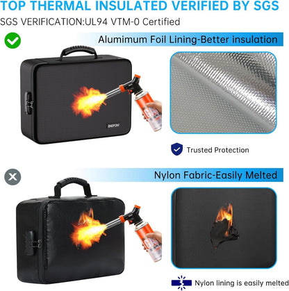 Fireproof document bag with 13 compartments 5200℉ A4 folder organizer storage box with lock Portable briefcase Home and office document storage for important documents Certificates