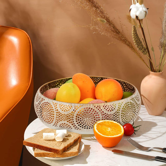 JAZUIHA Golden Decorative Bowl Set - 2 pieces with 18 cm & 30 cm diameter | Modern fruit bowls for fruit, snacks, candles or decor items
