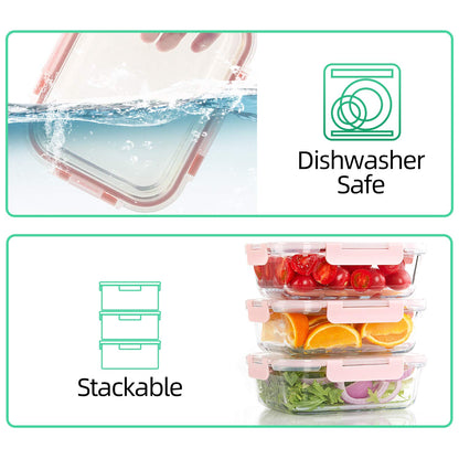Storage containers with lids [10 pieces] Glass food storage containers, BPA-free, Clip & Close, Suitable for microwave, freezer, and dishwasher.