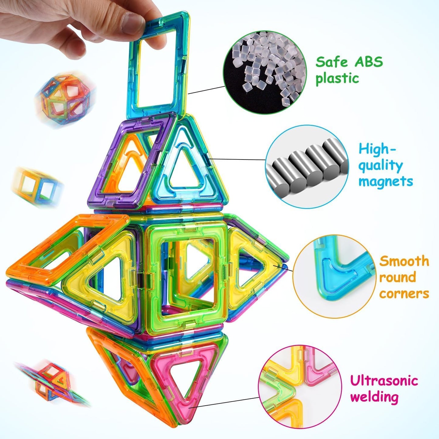 Crenova Magnetic Building Blocks 122 Pieces Magnetic Toy Magnet Blocks Toy for Kids Magnet Toy for Boys and Girls ages 3 4 5 6 7 8
