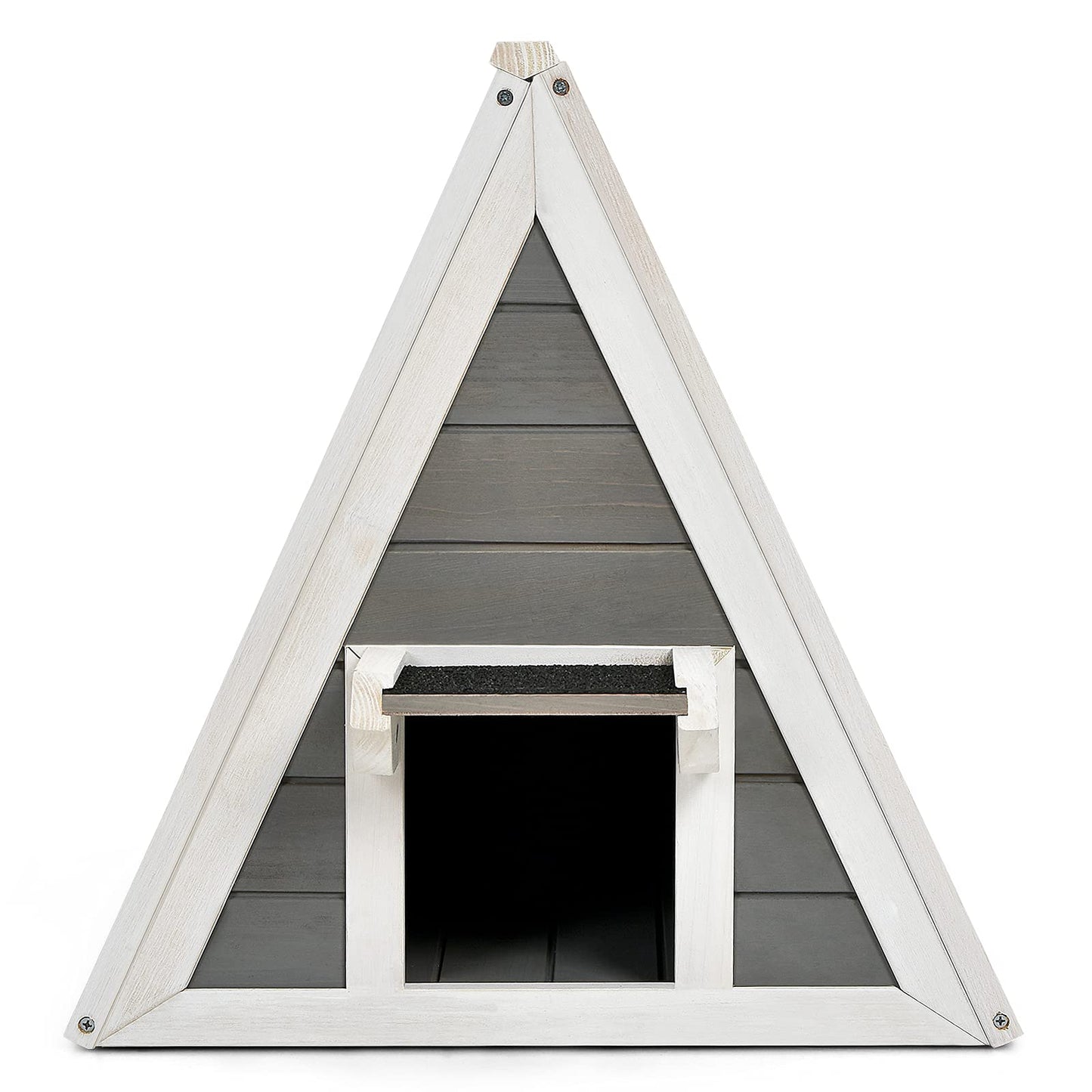GYMAX 50 x 55 x 52 cm cat house with asphalt roof & door, weatherproof wooden cat cave, suitable for cats up to 20 kg, for indoor & outdoor use.