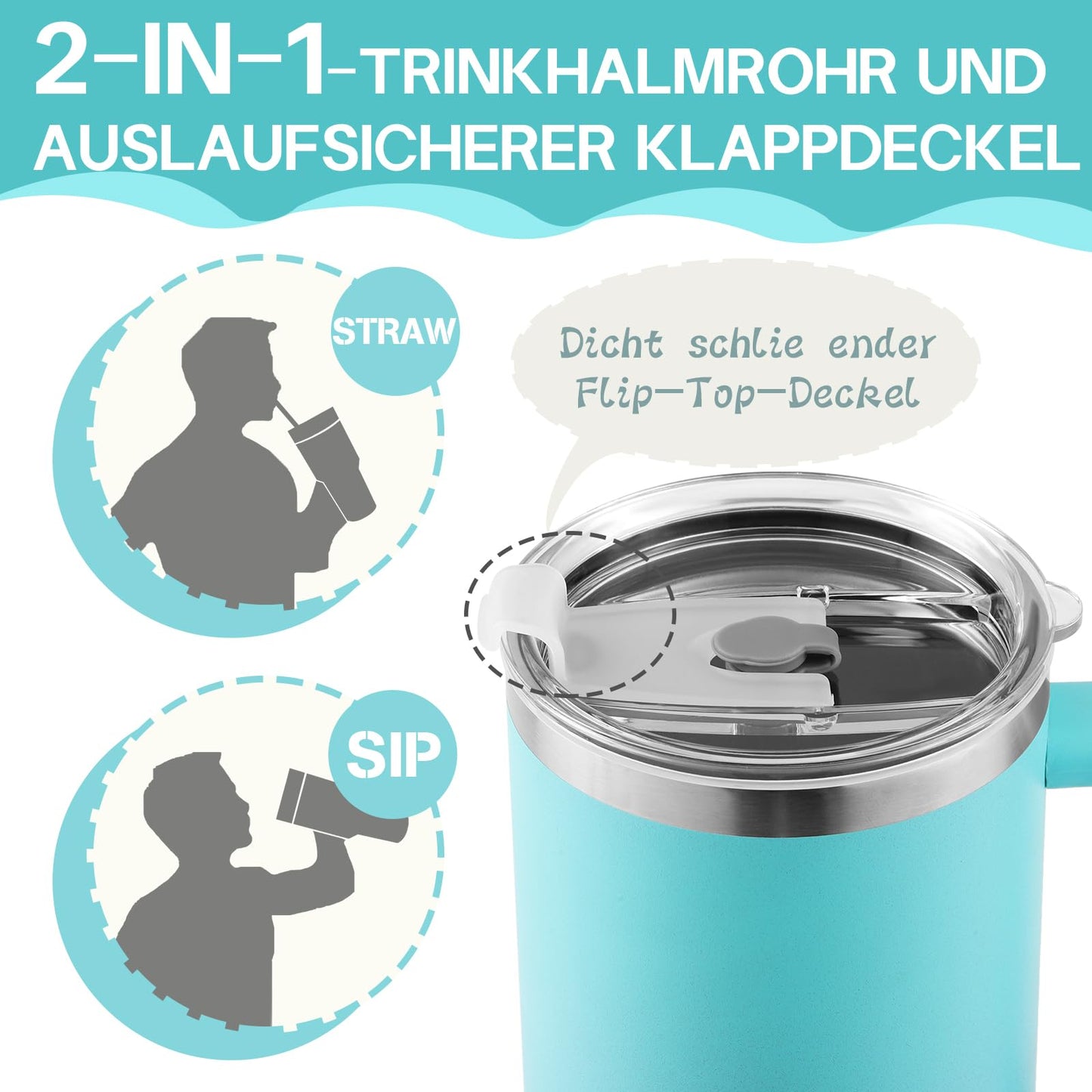 PRAOAHEI 40oz/1180 ML thermos cup with straw and handle, coffee mug to go, leak-proof drinking cup with lid, double-walled stainless steel cold hot vacuum cup, thermo blue purple.