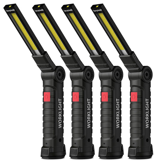 Coquimbo LED work light workshop lamp, rechargeable LED flashlight workshop hand lamp with magnet and hook for car repair camping emergency, gifts for men (4 pieces, black)