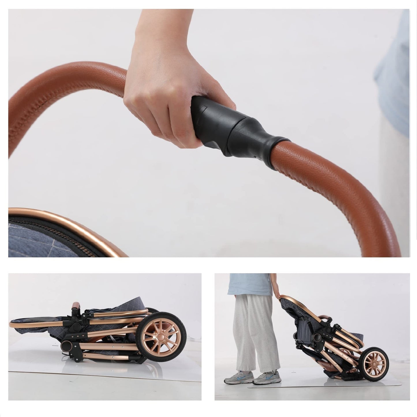 Gcarebb 3 in 1 stroller with car baby seat, easily collapsible with one click, portable complete set with aluminum frame for newborns 0-3 years old.