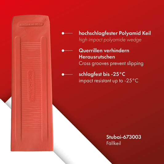 STUBAI felling wedge 280 mm made of polyamide | 460 g | wedge with cross grooves, wood splitter, wedge for felling trees, for forestry, gardening, and camping.