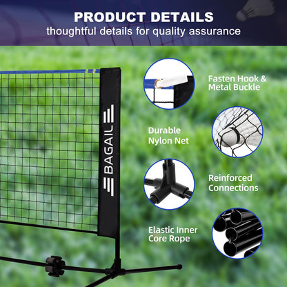 BAGAIL badminton net, foldable nylon net, adjustable stand and carrying bag, easy to set up and take down, ideal sports net for tennis, badminton, or volleyball.