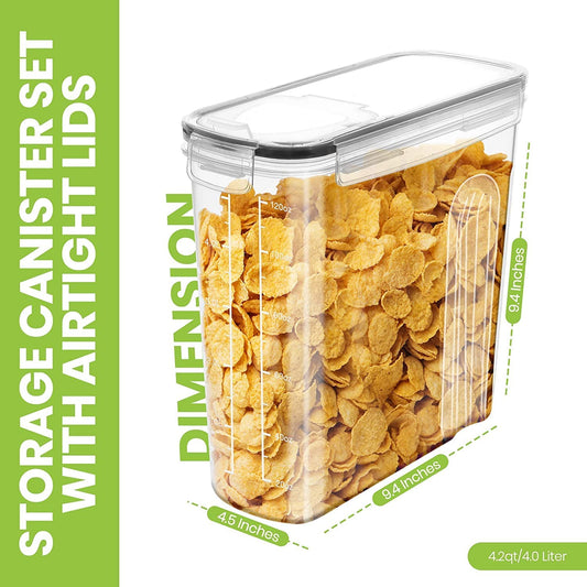 KICHLY Storage Jars (Set of 4) - BPA-free, airtight plastic containers for storing pasta, grains, flour, rice, and for pets.
