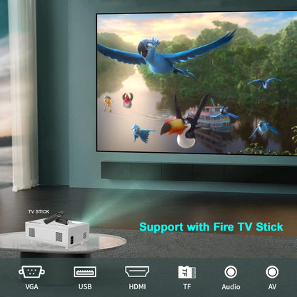 Mini projector for phones, 1080P home theater video projector, 10000 lumens, LCD projector compatible with laptop, TV stick, HDMI, VGA, USB, iPhone, smartphone.