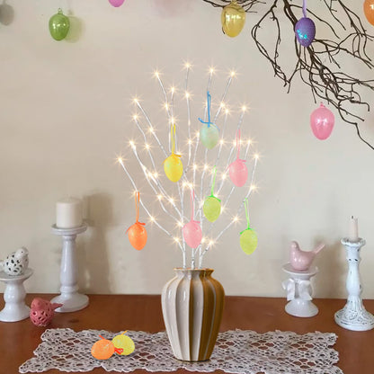 Eambrite decorative branch lights illuminate white birch branch stakes with 60 LED lights for outdoor and indoor decor for Christmas, Easter, Halloween, and parties.