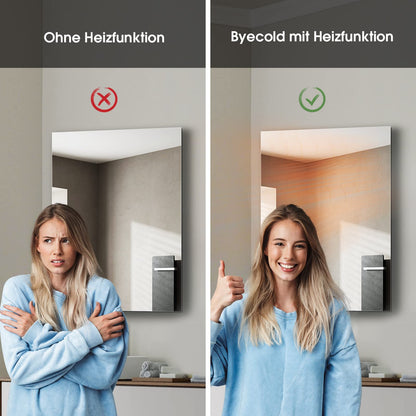 Infrared heating mirror with thermostat 450 watts - mirror heating infrared with LED lighting - infrared wall heating with remote control electric heating - bathroom mirror 80x60 CM bathroom mirror