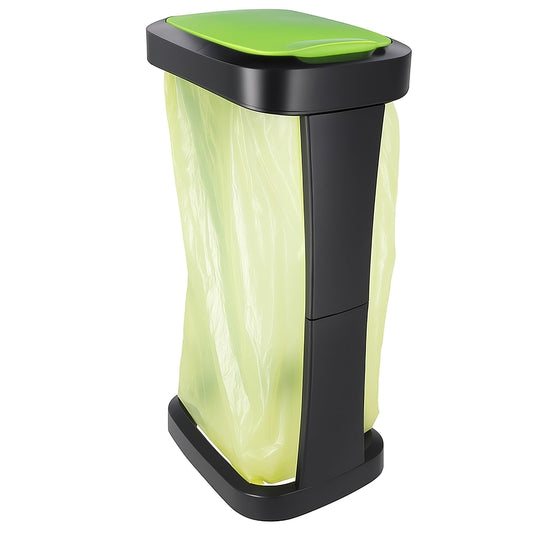 Yellow Bag Stand with swinging lid, sturdy kitchen trash can for 70-120L garbage bags, perfect for collecting deposit bottles, high-quality trash bag stand for household and commercial use.
